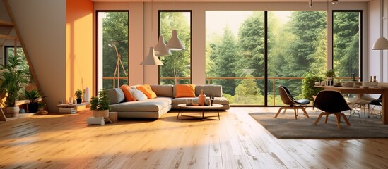 Interior living room of a class house, with wooden floor