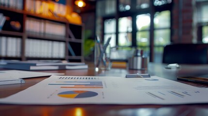 Poster - Business Graphs and Charts on a Wooden Table