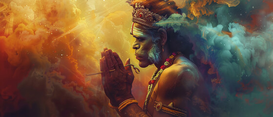 Wall Mural - : Picture of lord hanuman on devotional background. Generative ai.