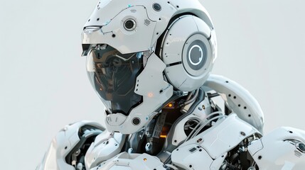 Poster - Anime-style robot, 3D rendered, single lens, military color scheme, detailed and high-tech appearance