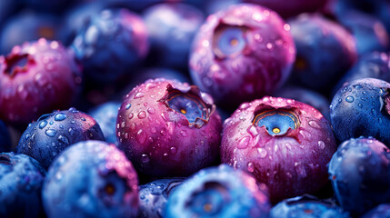 Wall Mural - Blueberries with drops of water, close-up, macro.