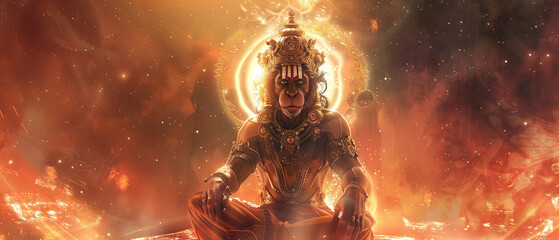 : Picture of lord hanuman on devotional background. Generative ai.