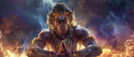 Wall Mural - : Picture of lord hanuman on devotional background. Generative ai.