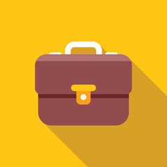 Poster - brown briefcase is casting a long shadow on a yellow background, perfect for representing business a