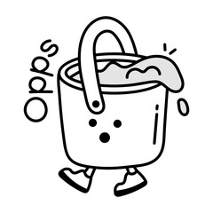 Sticker - Spilling water bucket with opps typography, doodle icon 

