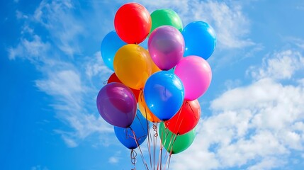 many colorful baloons in the blue sky