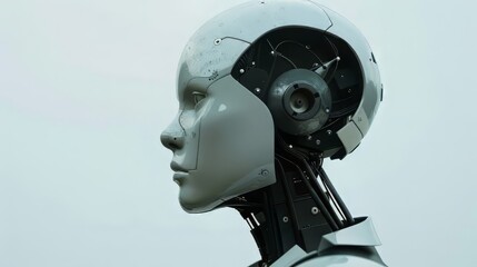 Poster - Profile View of a Gray Robotic Head with Exposed Wiring