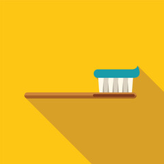 Sticker - Toothbrush with toothpaste lying on yellow background with long shadow