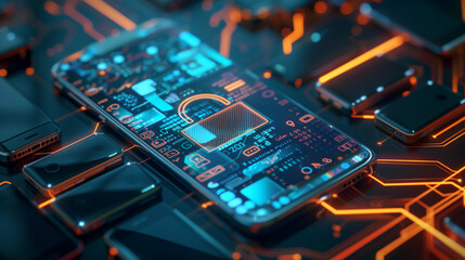 Poster - cyber security digital data protection concept with digital padlock on smartphone screen 