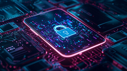 Poster - cyber security digital data protection concept with digital padlock on smartphone screen 