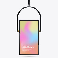 Aufkleber - Realistic Hanging LED Screen Mockup in 3Ds. LED screen light box. Illuminated lightbox with empty space for design. Restaurant, hotel, night club logo presentation