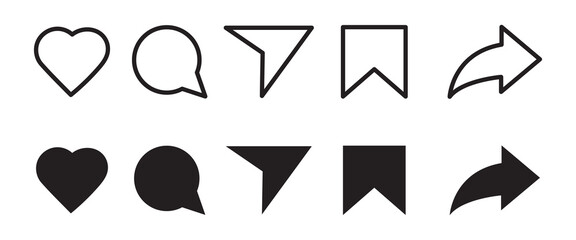 Poster - social media generic reaction icons set, media user interface icons. like, comment, share and save i