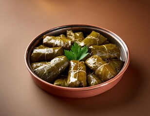 Wall Mural - Turkish stuffed dish dolma on brown background