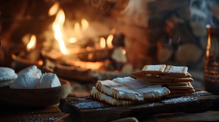 Canvas Print - homemade marshmallow s'mores with chocolate 