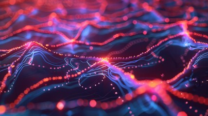Wall Mural - A colorful, abstract image of a wave with red and blue lines