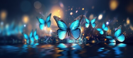 Sticker - Blue Butterflies in a Magical Night