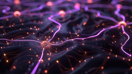 Wall Mural - A close up of a purple and orange brain with many lines and dots