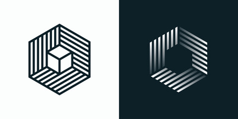 Poster - Geometric hexagon shape vector logo design with three-dimensional effect modern, simple, clean and abstract style.