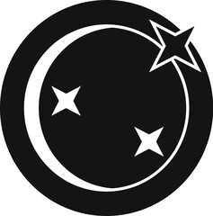 Poster - Simple black and white logo featuring three white stars forming a crescent shape inside a thick circle