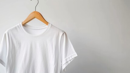 Wall Mural - A white shirt hanging on a wooden hanger