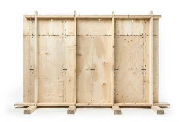Wall Mural - freestanding plywood stud wall isolated on white background generative ai