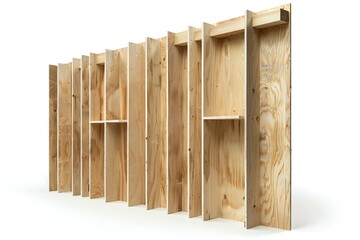 Wall Mural - freestanding plywood stud wall isolated on white background generative ai