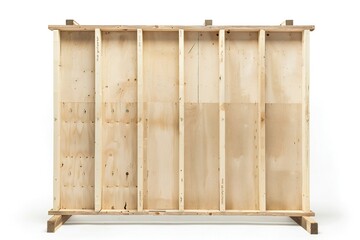 Wall Mural - freestanding plywood stud wall isolated on white background generative ai