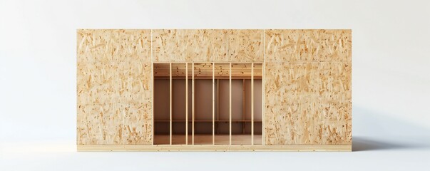 Wall Mural - freestanding plywood stud wall isolated on white background generative ai