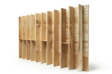 Wall Mural - freestanding plywood stud wall isolated on white background generative ai