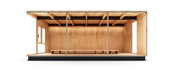 Wall Mural - freestanding plywood stud wall isolated on white background generative ai