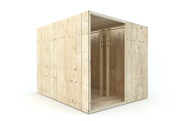 Wall Mural - freestanding plywood stud wall isolated on white background generative ai