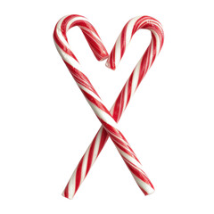 Two candy canes arranged in the shape of a heart.  A sweet holiday symbol.