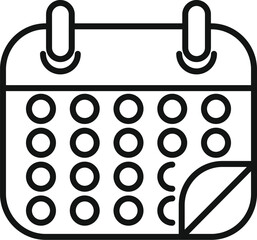 Poster - simple black and white line art icon of a calendar page turning, suggesting the passage of time and 