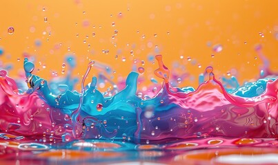 Poster - illustration of a colorful liquid splashing on a solid background. generative ai