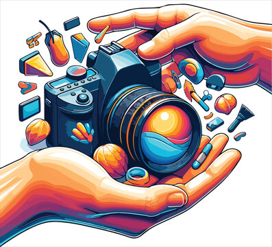 photography day color realistic vibe logo icon vector style with white background