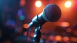 © ASGraphicsB24 - Microphone on stage with bokeh background.
