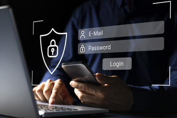 Poster - Tech-savvy young man typing on laptop for secure login into social media account
