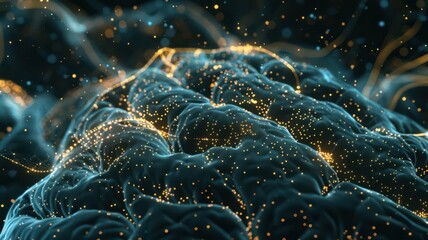 Wall Mural - A brain with a lot of gold and blue spots