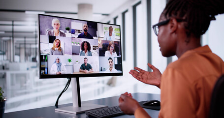 Aufkleber - Online Video Conference Webinar On Computer. Business Videoconference