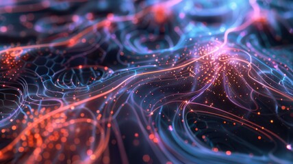Wall Mural - A colorful, abstract image of a brain with red and blue lines