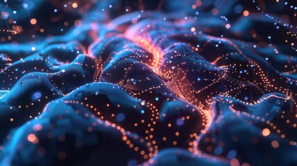 Wall Mural - A computer generated image of a blue and orange landscape with a lot of dots