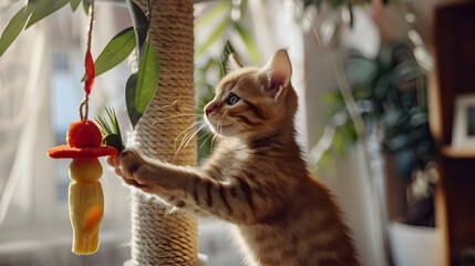 Inquisitive Tabby Cat Peering Through Window at Green Foliage