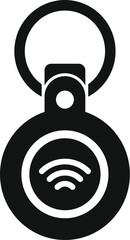 Poster - Black and white glyph icon of a smart keychain using wifi signal for remote control