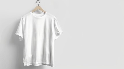 Wall Mural - A white t-shirt hanging on a wooden hanger