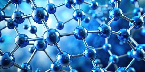 of blue molecule structure with connected blue atoms, molecule, structure