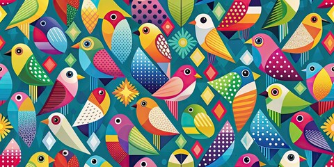 Vibrant geometric pattern featuring colorful birds, geometric, vibrant, pattern, birds, vibrant birds, colorful