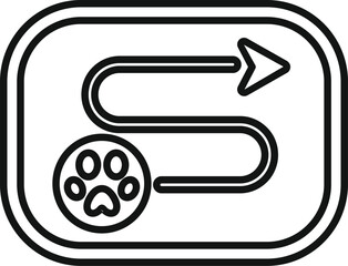 Poster - black outline icon of a dog's paw print marking a winding route with an arrow