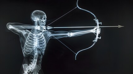 Wall Mural - X-Ray of an Archer Drawing a Bow: An x-ray image of an archer’s arm and torso as they draw back the bowstring.
