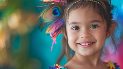 Poster - Playgroup girl kid wearing a dress like a peacock for competition