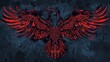 © 69 - Intricate Celtic Norse knotwork raven with open wings, black and red duo tone, set against a dark and mysterious background